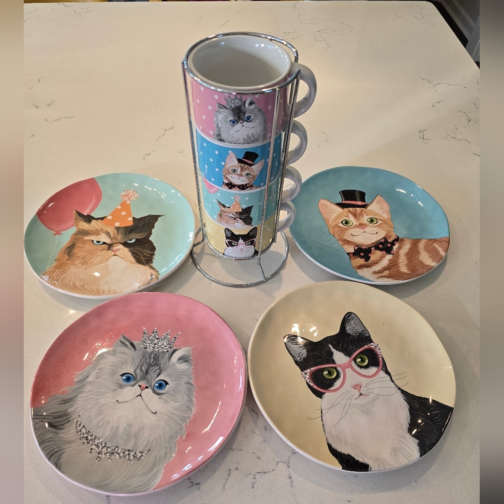 PARTY CATS cups and salad plate set